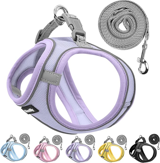 Sparkly Dog Harness Small Sized and Leash Set for Small Dogs Cats,Purple S Puppy Harness, Step in Soft Dog Reflective Vest, Breathable Mesh Pet Harness. (Purple, S)