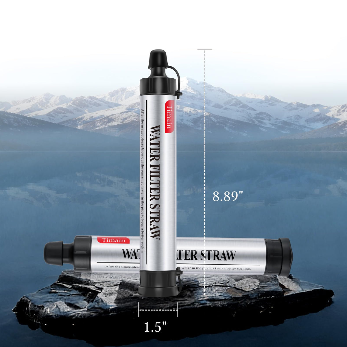 Timain 2 Pack 4-Stage Filtration, High Flow Rate Water Filter Straw, Water Purifier Survival for Emergency Kits, Travel, Camping, Hiking, Fishing, Hunting