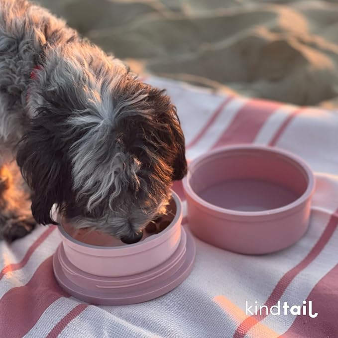 KindTail Dog Travel Bowls - Set of 2 Portable Pet Food & Water Dishes with Lid & Handle - Each Nesting Container Includes a Non-Slip Silicone Base - Microwave & Dishwasher Safe - BPA & Toxin-Free