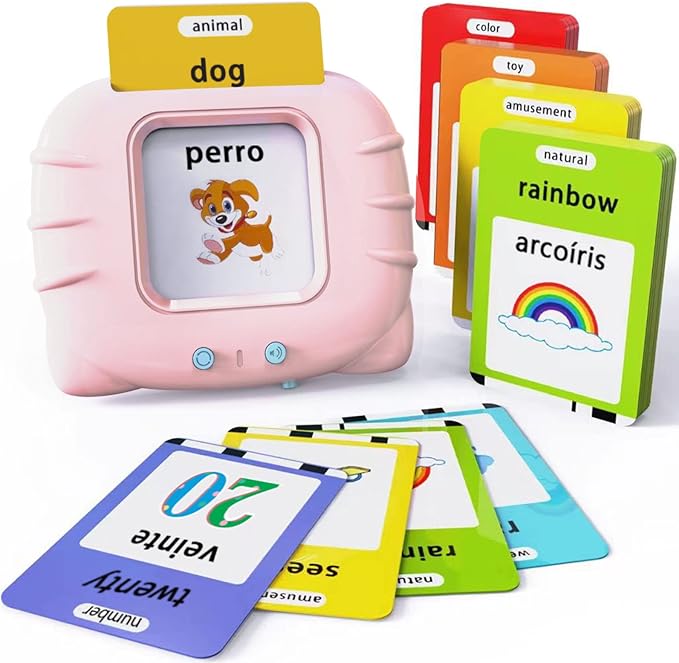 Lapare Spanish and English Bilingual Audible Flash Cards Toy with Music for Toddlers 1 2 3 4 5, Learn Spanish and English for Kids, Niñas, Niños, Bebes
