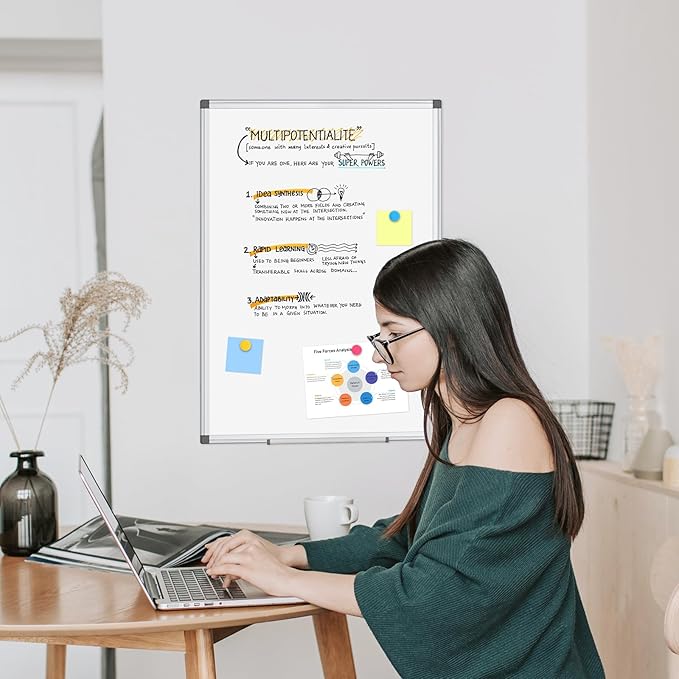 WALGLASS 4 Pack White Board, 24" x 18" Double-Sided Dry Erase White Board for Wall, Hanging Mounted Whiteboard, Horizontal or Vertical Silver Aluminium Frame for Home, School, Office, Kitchen