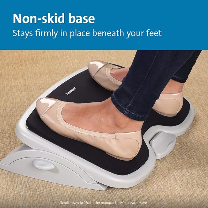 Kensington Foot Rest For Under Desk At Work, Smartfit Comfort Memory Foam Angle and Height Adjustable Footrest, Non-Skid Foot Stool For Under Office Desk, White/Black K56144USF