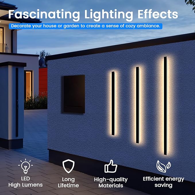 Modern Outdoor Lights - 31.5inch Outdoor Exterior Linear Sconce Black Patio Wall Light Fixtures, Long Strip Wall Lights Fixture Outside for Garage, House