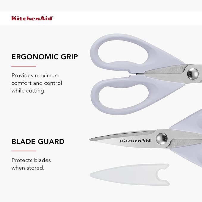 KitchenAid All Purpose Kitchen Shears with Protective Sheath Durable Stainless Steel Scissors, Dishwasher Safe, Soft Grip Comfort Handle, 8.72 Inch, Lavendar Cream