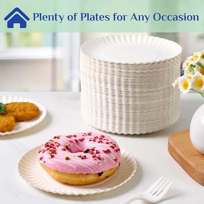 MUCHII 600 Count 6 Inch Paper Plates, White Uncoated Disposable Dessert Plates for Snacks, Cake, Candy