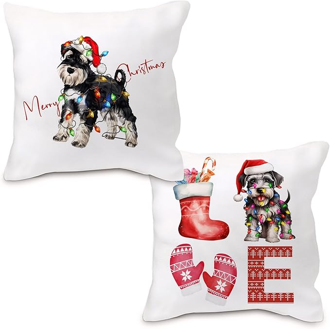 Schnauzer Christmas Pillow Covers 18x18, Schnauzer Decor, Schnauzer Gifts, Merry Christmas Xmas Pillow Covers, Christmas Room Decorations, Christmas Living Room Bedroom Decor, Set of 2