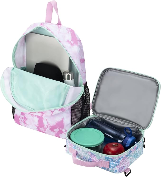 Champion Kids' Youth Backpacks & Lunch Kit Combo, Pink Candy/Aruba Blue, One-Size