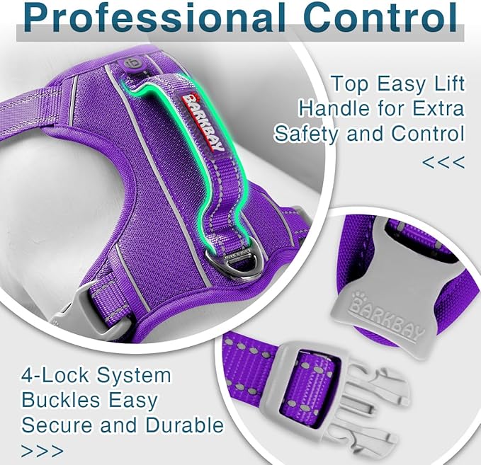 BARKBAY Dog Harness No Pull with ID Tag Pocket - Heavy Duty, Reflective, Easy Control for Large Dogs(Purple,XS)