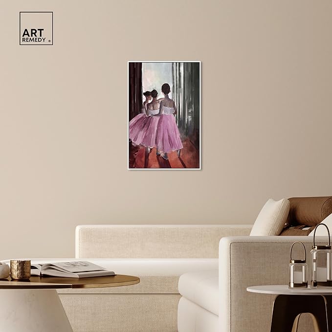 Art Remedy Little Girls Ballerinas Canvas Classic Vintage Wall Art, White Frame, 24" x 36"