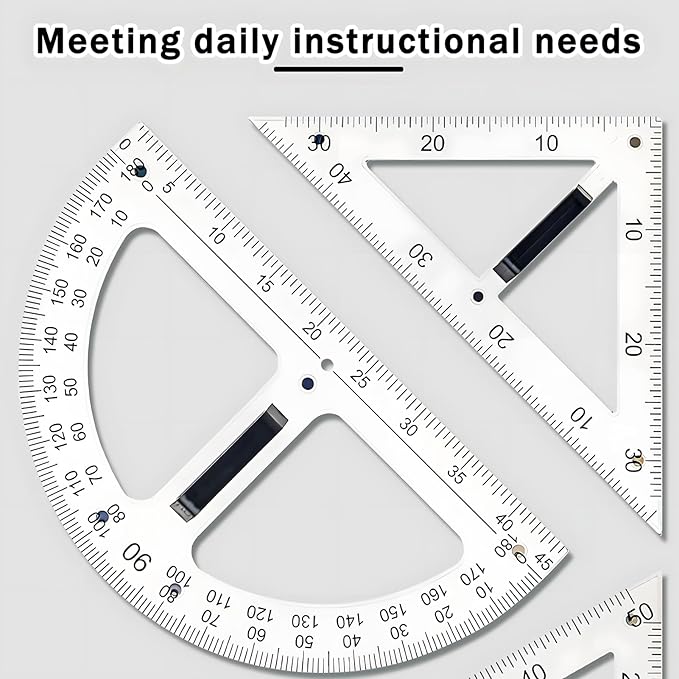 Magnetic Teaching Ruler Set with Multi-Functional Geometry Tools Durable ABS Plastic for Whiteboard Classroom Projects Student Teacher Math Supplies (Clear 2pcs)