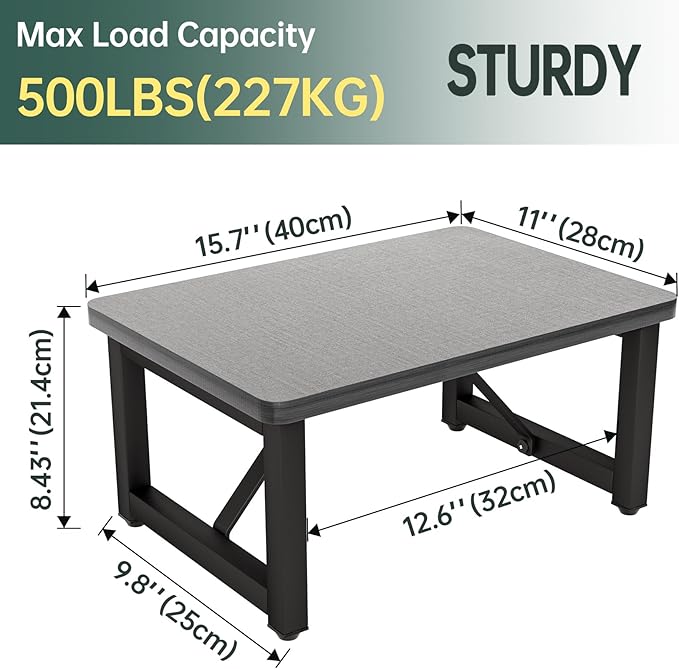 Small Step Stool for Adults Kids, Wooden Metal Foot Stool, One Stepping Stool for Bedside and Closet, 400 LBS Load Heavy Duty Step for Living Room, Gray