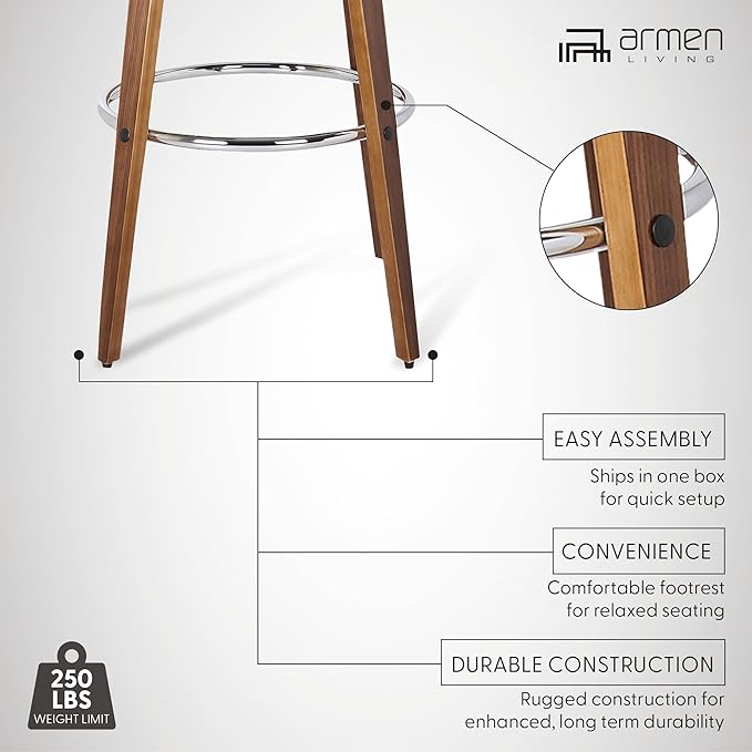Armen Living Sonia 26" Counter Height Swivel Cream Faux Leather and Walnut Wood Bar Stool - Set of 2