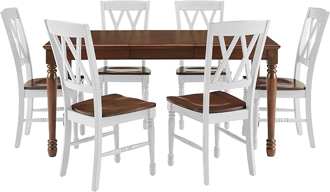 Crosley Furniture Shelby 7-Piece Dining Table Set (Table and 6 Chairs), Distressed White/Dark Cherry