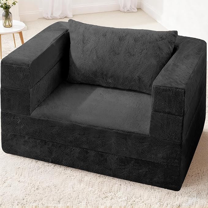 Futon Sofa Bed with Pillow, 3-in-1 Sleeper Sofa Bed with Removable Cover, Convertible Floor Sofa Bed, No Assembly Boneless Couch for Living Room, Bedroom