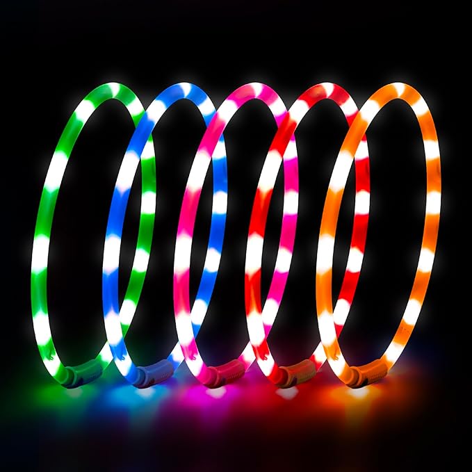 HIGO LED Dog Collar, Silicone Lightweight Light Up Dog Collars, USB Rechargeable LED Dog Necklace Light for Your Dogs Cats Glow in The Dark (Pink-Silicone)