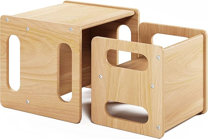 Montessori Weaning Table and Chair Set,Real Hardwood, Desk for Toddler Reading,Snack Time,Playroom,Activity Cube,Step Stool,1-3 Year Old Kids Montessori Furniture