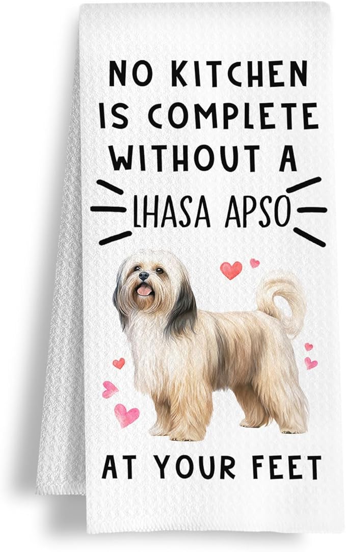 Funny Lhasa Apso Hand Towels for Kitchen Home Bathroom Decor, A Kitchen is Not Complete Without A Lhasa Apso Dish Towel, Dog Lovers Gift, 16×24 Inch