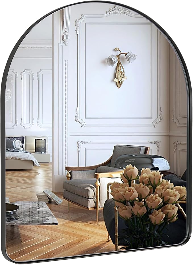 ANDY STAR Arched Mirror, 30 x 36 Inch Black Wall Mirror in Stainless Steel Metal Frame, Arch Top Rounded Corner 1 Inch Deep Set Design Wall Mount Hangs Vertical