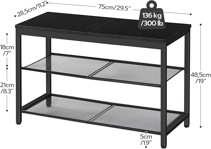 HOOBRO Shoe Bench, 3-Tier Shoe Rack, Industrial Shoe Organizer Storage Bench, 29.5 inches Entry Bench with Mesh Shelves, for Entryway, Living Room, Hallway, Easy Assembly, Black BB75HX01