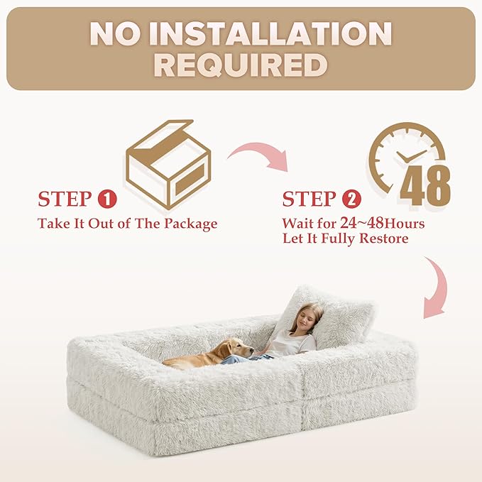 HABUTWAY Convertible Sofa Bed,3-in-1 Folding Futon Sofa Bed with Pillow, Foldable Sleeper Sofa Bed with Removable Cover,Plush Boneless Floor Chair Couch Lounge for Living Room,(Full,White)