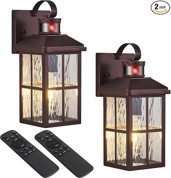 Porch Lights Outdoor with Remote Control: 2 Pack Motion Sensor Exterior Lighting Fixtures Intelligent 4 Lighting Modes Outdoor Wall Lights Sconce Lights for House Patio Front Door Garage