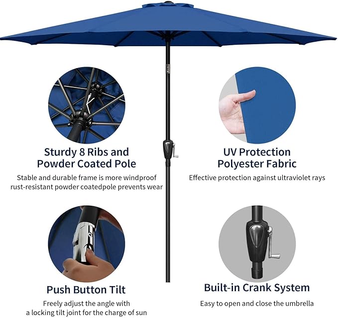 Simple Deluxe 9' Patio Umbrella Outdoor Table Market Yard Umbrella with Push Button Tilt/Crank