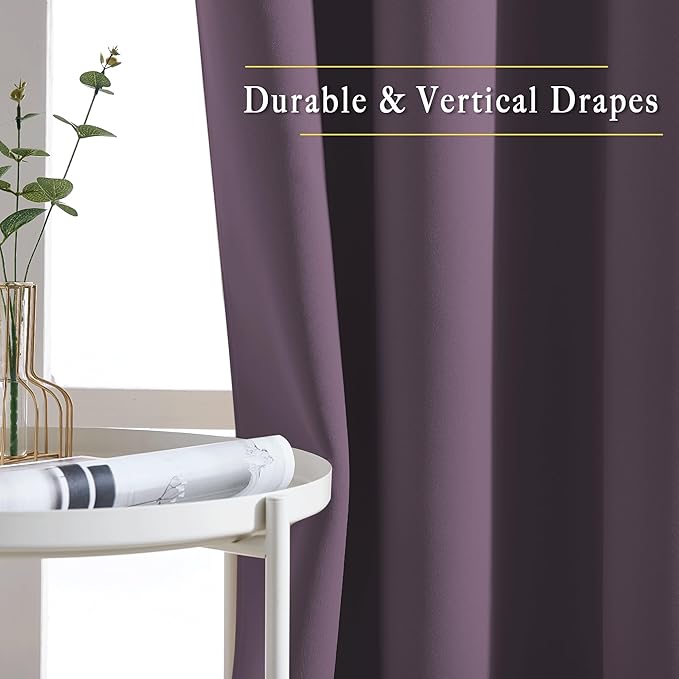 NICETOWN Plum Curtains for Living Room 84 inches Long - Plum Grommet Room Darkening Window Treatments Sound Reducing Drapes for Bedroom, 2 Panels, W52 x L84