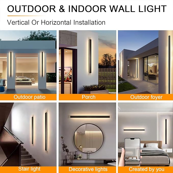 Modern Outdoor Wall Light, 47inch Exterior Lighting Fixture Wall Mount,Black IP65 Waterproof Porch Lights Wall Sconce,3000K Long LED Linear Outside Lighting for Garage, House,Front Door