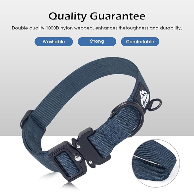 Heavy Duty Dog Collars for Medium and Large Dogs - Adjustable, Chew Proof Nylon Collar with Metal Quick Release Buckle and D-Ring for Dog Tags (Navy Blue, 2XL)