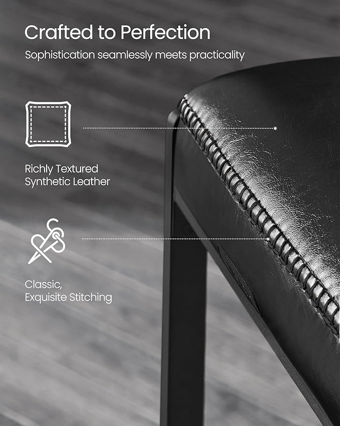 VASAGLE EKHO Collection - Bar Stools Set of 2, Counter Height Bar Stools, Synthetic Leather with Stitching, Mid-Century Modern Counter Stools, 26-Inch Tall, Kichen Home Bar Dining Room, Ink Black