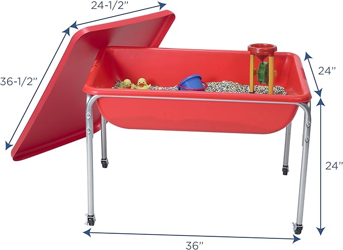 Children's Factory Medium Sensory Table – 24″ Height Table and Lid, Sandbox with Lid, Water Table for Kids, Red