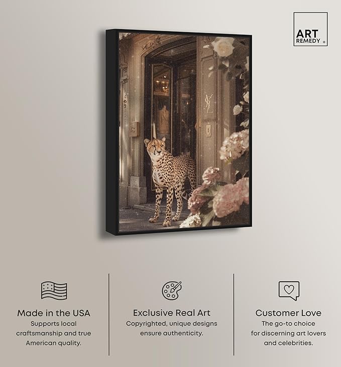 Art Remedy Cheetah at the Store Canvas Fashion Designer Wall Art, Black Frame, 10" x 15"