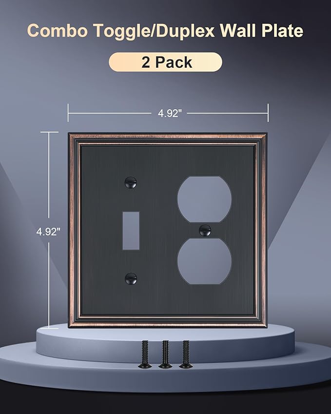 2-Pack Combo Toggle/Duplex Light Switch Cover Plate, Aged Bronze Wall Outlet Cover Plate, Decorative Wall Receptacle Cover for Electrical Outlets, Light Switch, Durable Solid Zinc Alloy