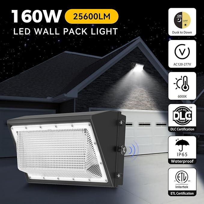 AIKVSXER 24 Pack 160W LED Wall Pack Light with Dusk to Dawn Photocell, 25,600LM 6000K Exterior Wall Packs, IP65 LED Wall Packs Outside Lighting [Eqv. 1000W HPS/HID] for Parking Lot, Yard AC120-277V
