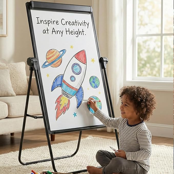 40"x28" U Stand Double Sided Magnetic Dry Erase Board Easel Stand, Whiteboard with Flipchart Paper Pad (25 Sheets)- Height Adjustable Standing Whiteboard for Modern Home Office, Homeschool & Studio