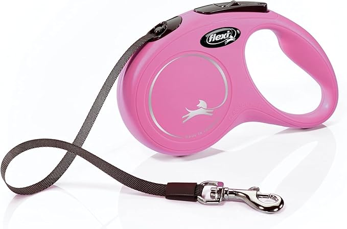 FLEXI New Classic Tape Retractable Dog Leash for X-Small Dogs Upto 26 lbs. – 10 ft., Pink | Tangle Free Pet Walking Leash with One-Handed Brake, Pause, Lock|German Quality Product