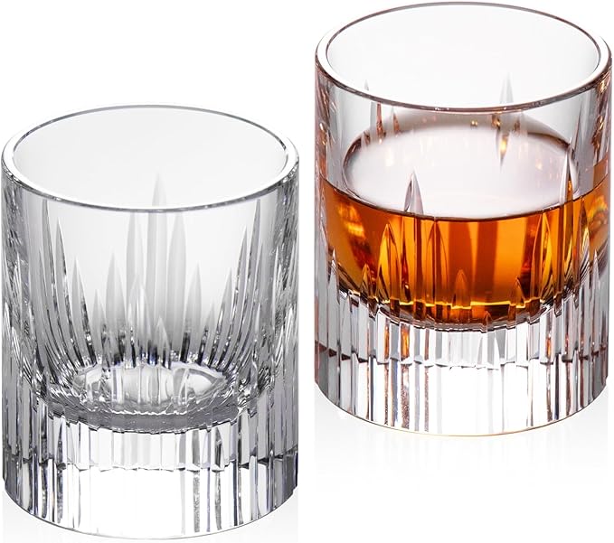 KAMMAK Crystal Whiskey Glasses Set of 2, Luxury 2.03oz Old Fashioned Glasses Stemless, Handcrafted Liquor Glasses, Hand Blown Scotch Cup for Women, Men Barware Gift for Cocktail, Bourbon