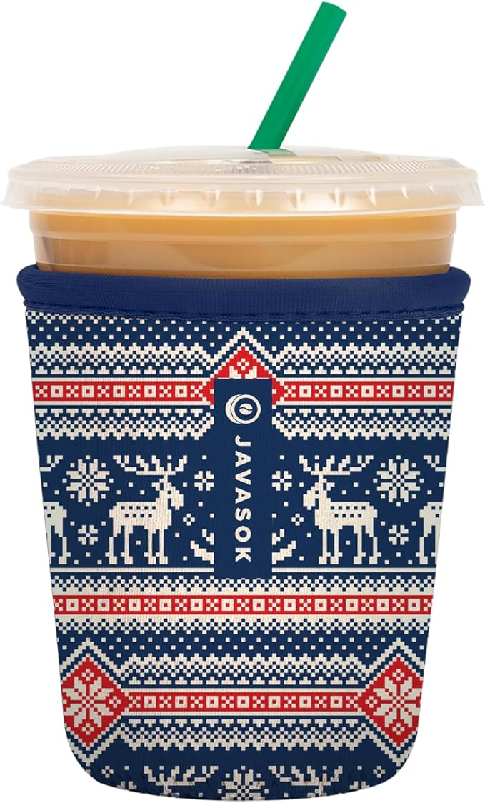 Sok It JavaSok Iced Coffee & Cold Soda Insulated Neoprene Cup Sleeve (Sweater Weather, Small: 16-20oz)