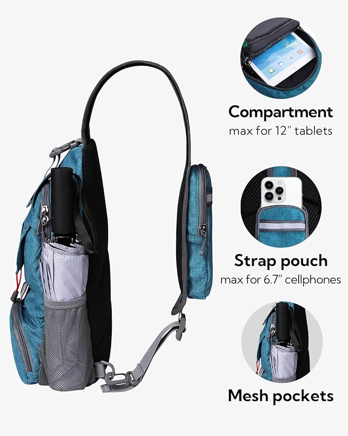 WATERFLY Packable Small Crossbody Sling Backpack Shoulder Chest Bag Daypack for Hiking Traveling