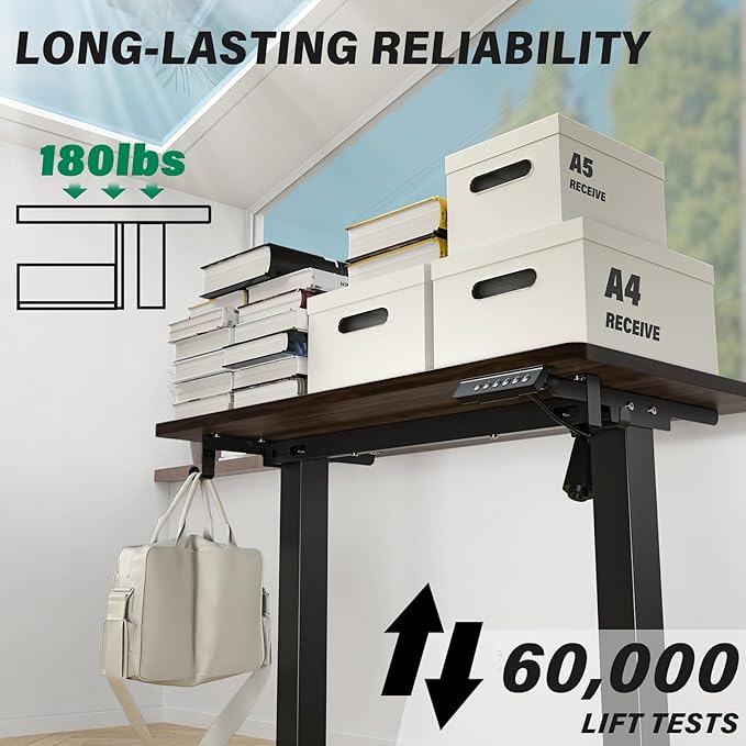Kingant Standing Desk Height Adjustable Small Electric Stand Up Desks [35 x 20 Inch] - Ergonomic Sit Stand Desk Rising Desks for Home Office Computer Desk Stand Desk Workstation with Cable Management