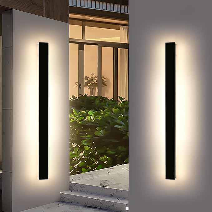 2 Pack 57inch Modern Outdoor Wall Lights, Long Strip Exterior LED Wall Sconce, 3000K Warm White, IP65 Waterproof, 50W, Black Outside Lighting Fixture for Porch, Garden, Fence, Balcony