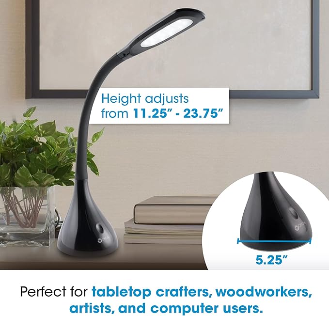OttLite Creative Curves LED Desk Lamp with Adjustable Neck - 4 Dimmable Brightness Settings with Energy Efficient Natural Daylight LEDs for Home Office, Computer Desk, & Dorms