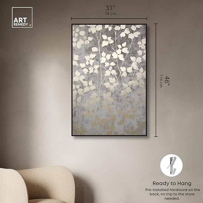 Art Remedy Silvery Gray Garden Canvas Elegant Floral Wall Art, Black Frame, 30" x 45"