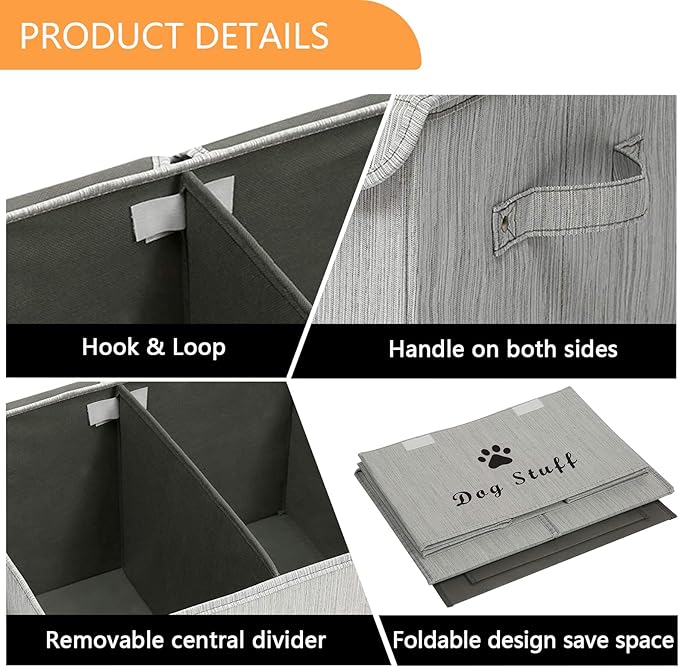 Morezi Large Dog Toy Storage Box with Lid Basket Organizer - Perfect Collapsible Bin for Living Room, Playroom, Closet, Home Organization - Dog - Bamboo Gray