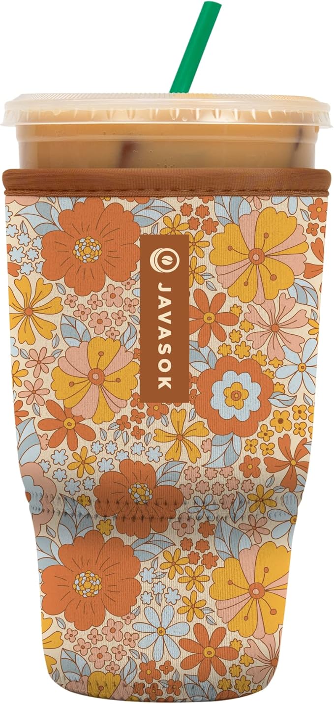 Sok It JavaSok Iced Coffee & Cold Soda Insulated Neoprene Cup Sleeve (Flower Power, Large: 30-32oz)