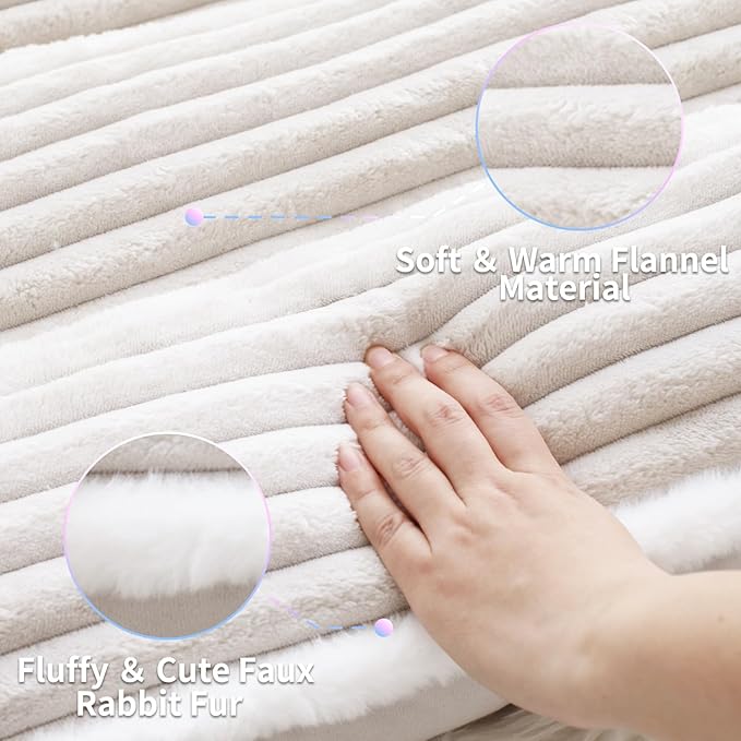 Luxury Dog Bed with Pillow Cute Flannel Pet Bed with Removable Washable Cover & Anti-Slip Bottom, Fluffy Dog Mat for Crate Kennel (Cream, XX-Large(46x30x4in))