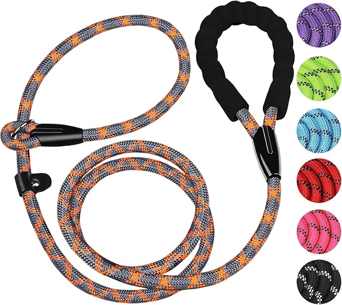 Dog Leash 6 FT, Durable Premium Quality Strong Training Rope Slip Leash with Comfortable Padded Handle and Highly Reflective Threads for Small Medium and Large Dogs, (Grey Orange)