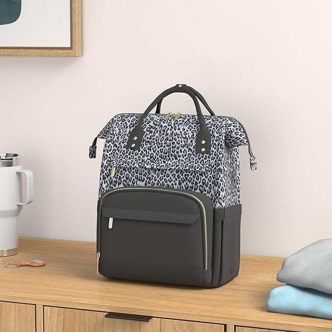 LOVEVOOK College Laptop Backpack, 15.6 Inch Travel Backpack for College, Waterproof Work Backpack Woman for Teacher Nurse Anti-theft Travel Back Pack, Gifts for Women, Grey Leopard