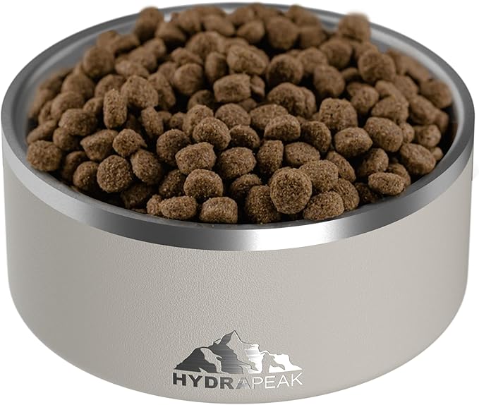 Hydrapeak Dog Bowl; Non Slip Stainless Steel; Water and Food Dish; Large Sized and Small Dogs; 32oz 64oz; Multiple Sizes | 8 Cup | Stone