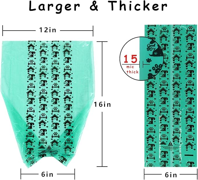 Dog Poop Bags, Thick and Strong Dog Waste Bags, Large Poop Bags Pooper Scooper Refills, Leak-Proof, Unscented, Green, 12"x16", 240 Counts